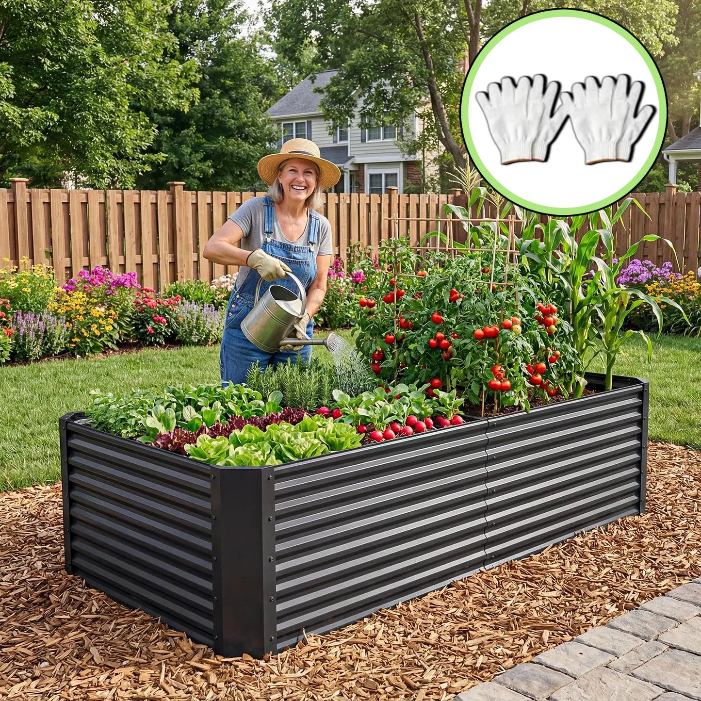 1pc Raised Garden Bed Kit, with Gloves & Tension Bar, Outdoor Patio Planter Box for Plants Vegetables Flowers