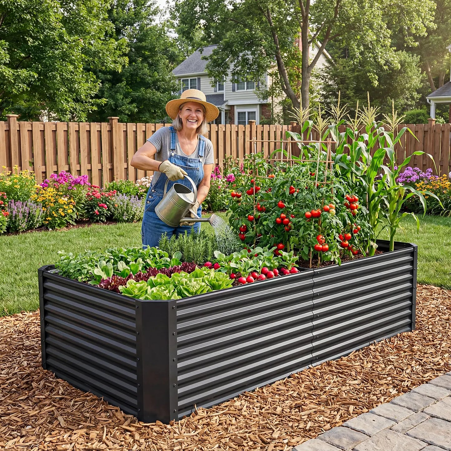 1pc Raised Garden Bed Kit, with Gloves & Tension Bar, Outdoor Patio Planter Box for Plants Vegetables Flowers