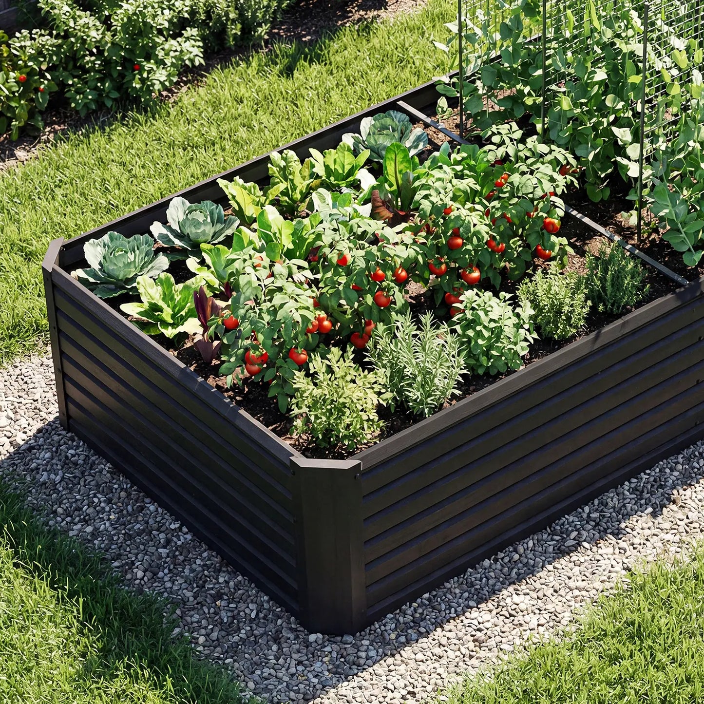 1pc Raised Garden Bed Kit, with Gloves & Tension Bar, Outdoor Patio Planter Box for Plants Vegetables Flowers